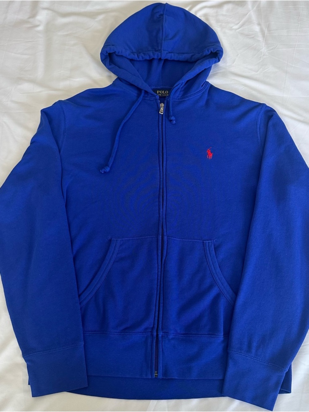 Polo Ralph Lauren Full Zip Hoodie Blue Red Pony Logo Sweatshirt Fleece Mens LRG
